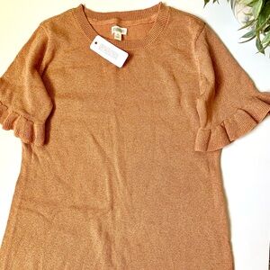 Sparkling knit sweater dress gold rose color, ruffle sleeves, girl size 14